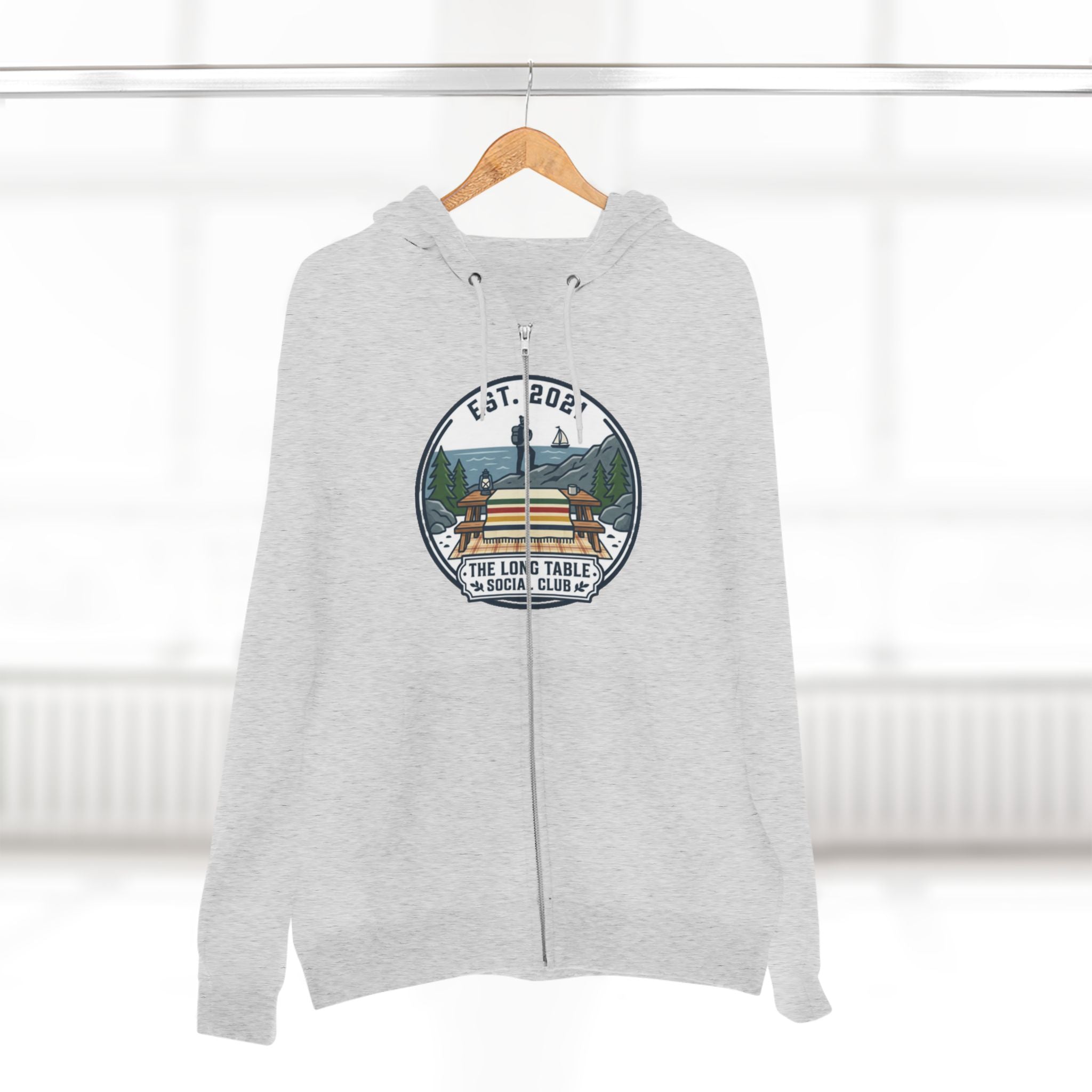 Adventure Camp Zip Hoodie — Seaside Cabin Graphic