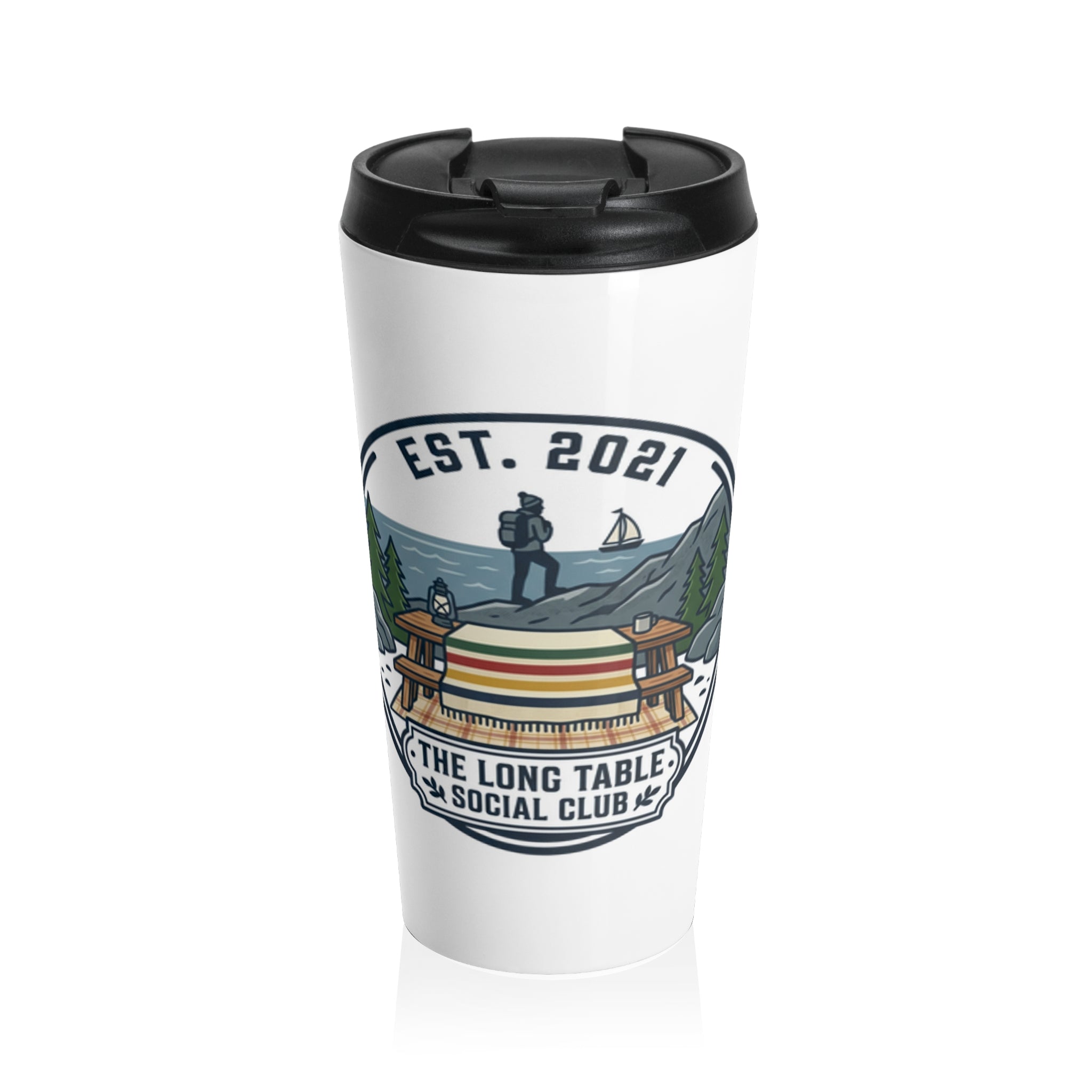 Stainless Travel Mug — "The Long Table Social Club" Est. 2021 Outdoor Adventure Thermos