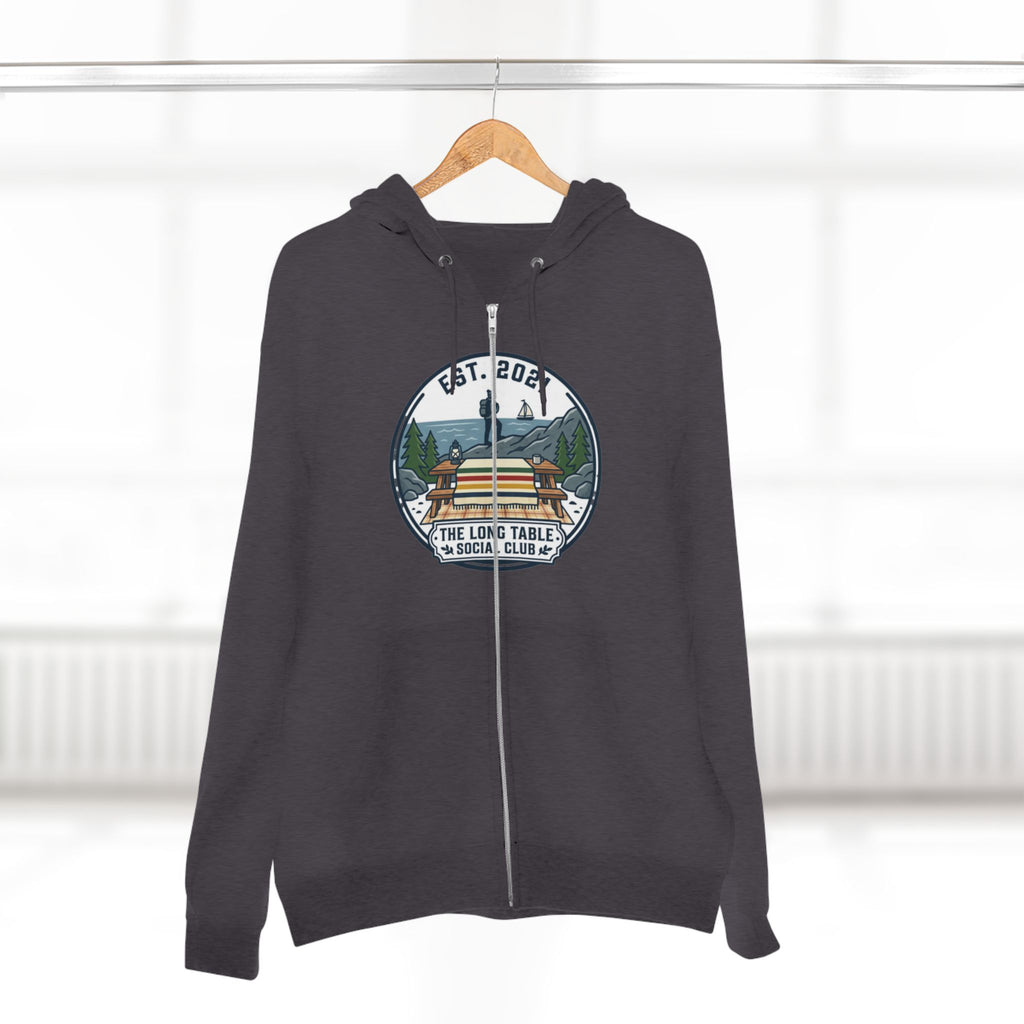 Adventure Camp Zip Hoodie — Seaside Cabin Graphic