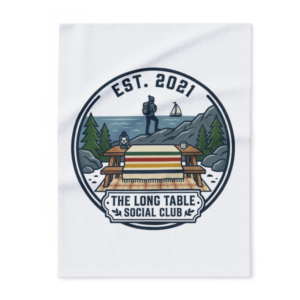 Arctic Fleece Blanket — "The Long Table Social Club" Coastal Picnic Scene, EST. 2021