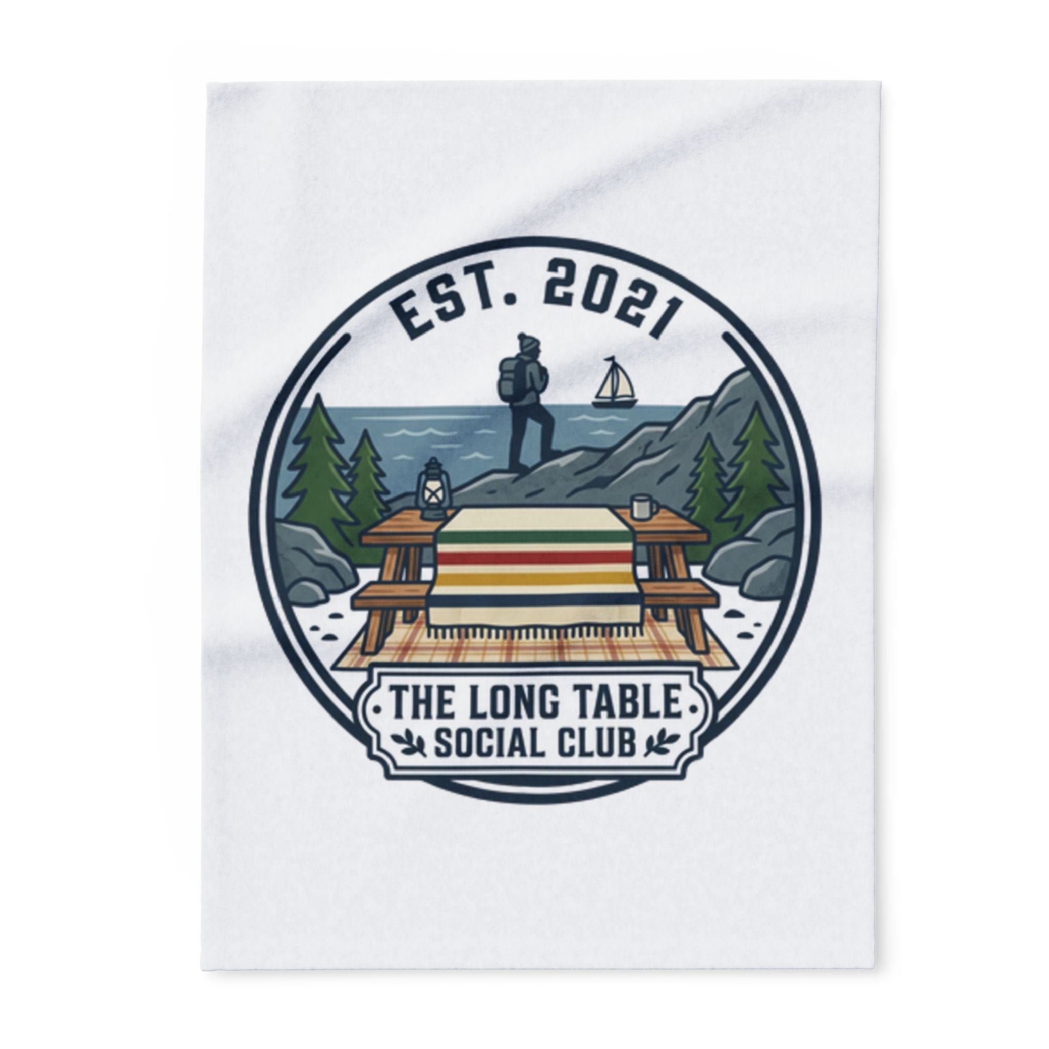 Arctic Fleece Blanket — "The Long Table Social Club" Coastal Picnic Scene, EST. 2021