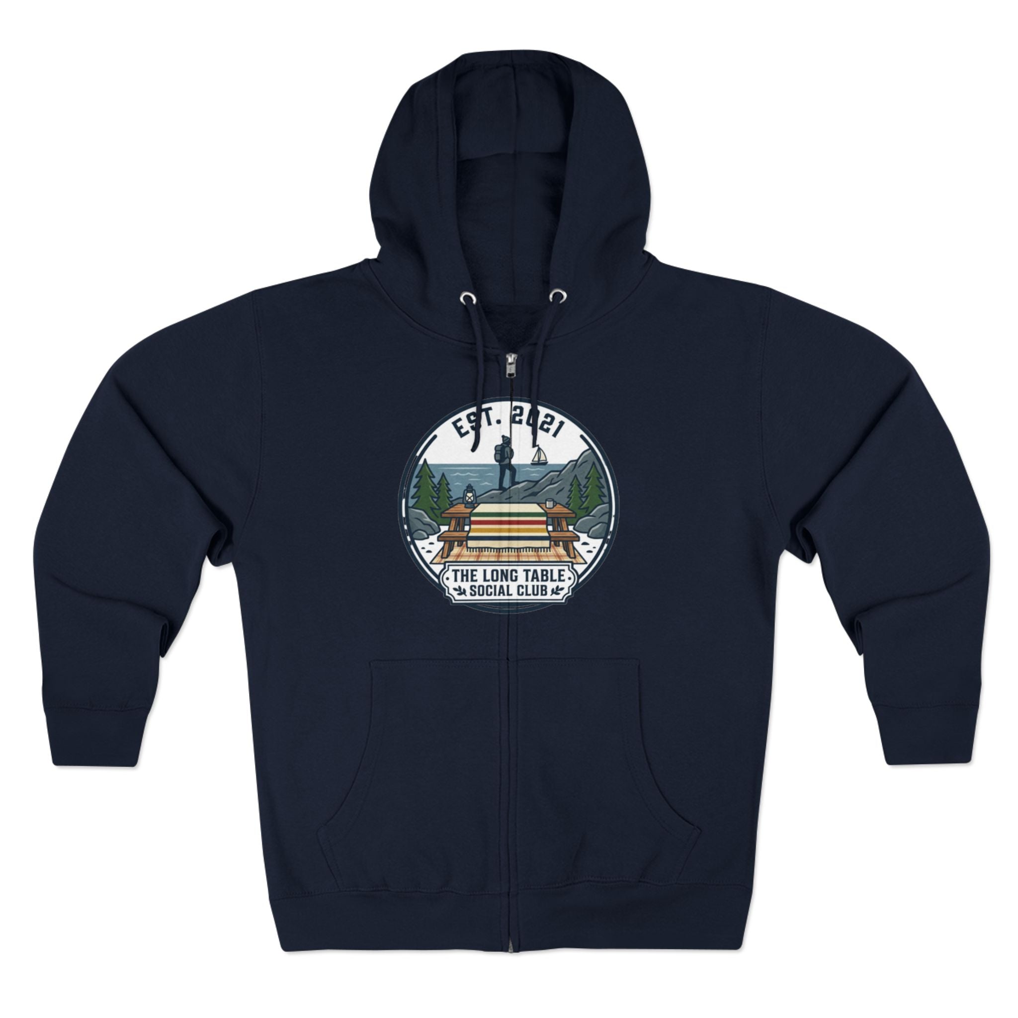 Adventure Camp Zip Hoodie — Seaside Cabin Graphic