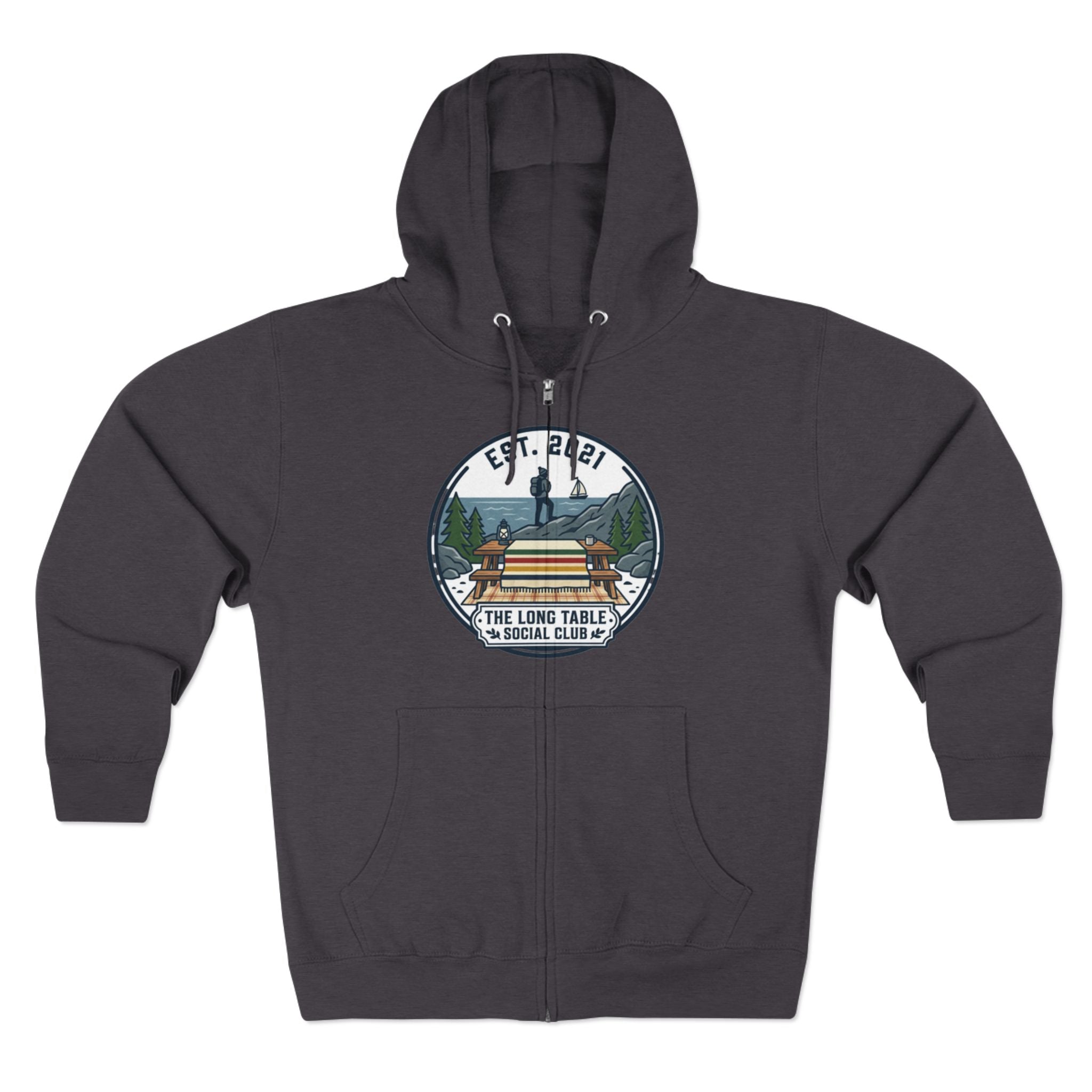 Adventure Camp Zip Hoodie — Seaside Cabin Graphic