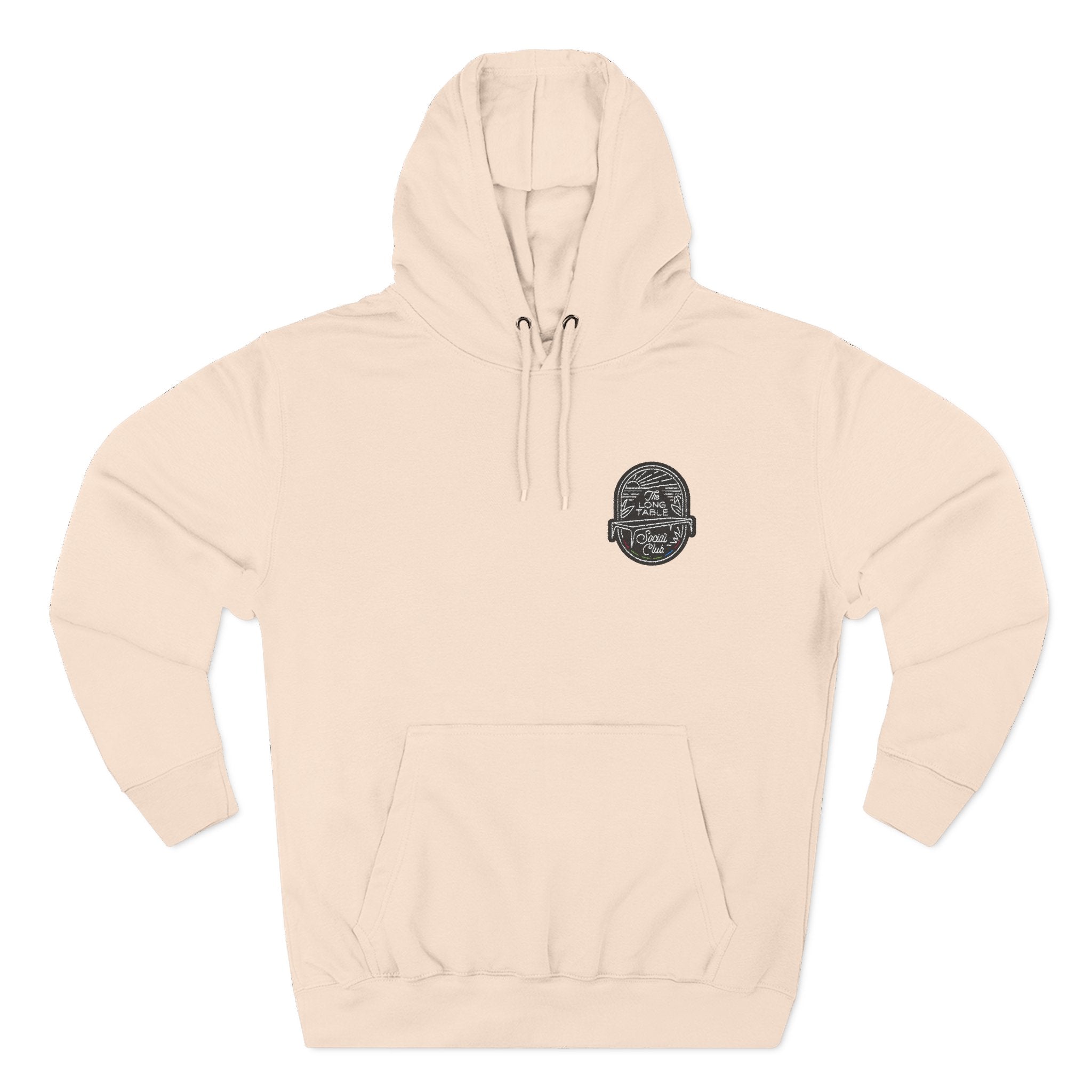 The Long Table Social Club Embroidered Fleece Hoodie — Three-Panel Warmth