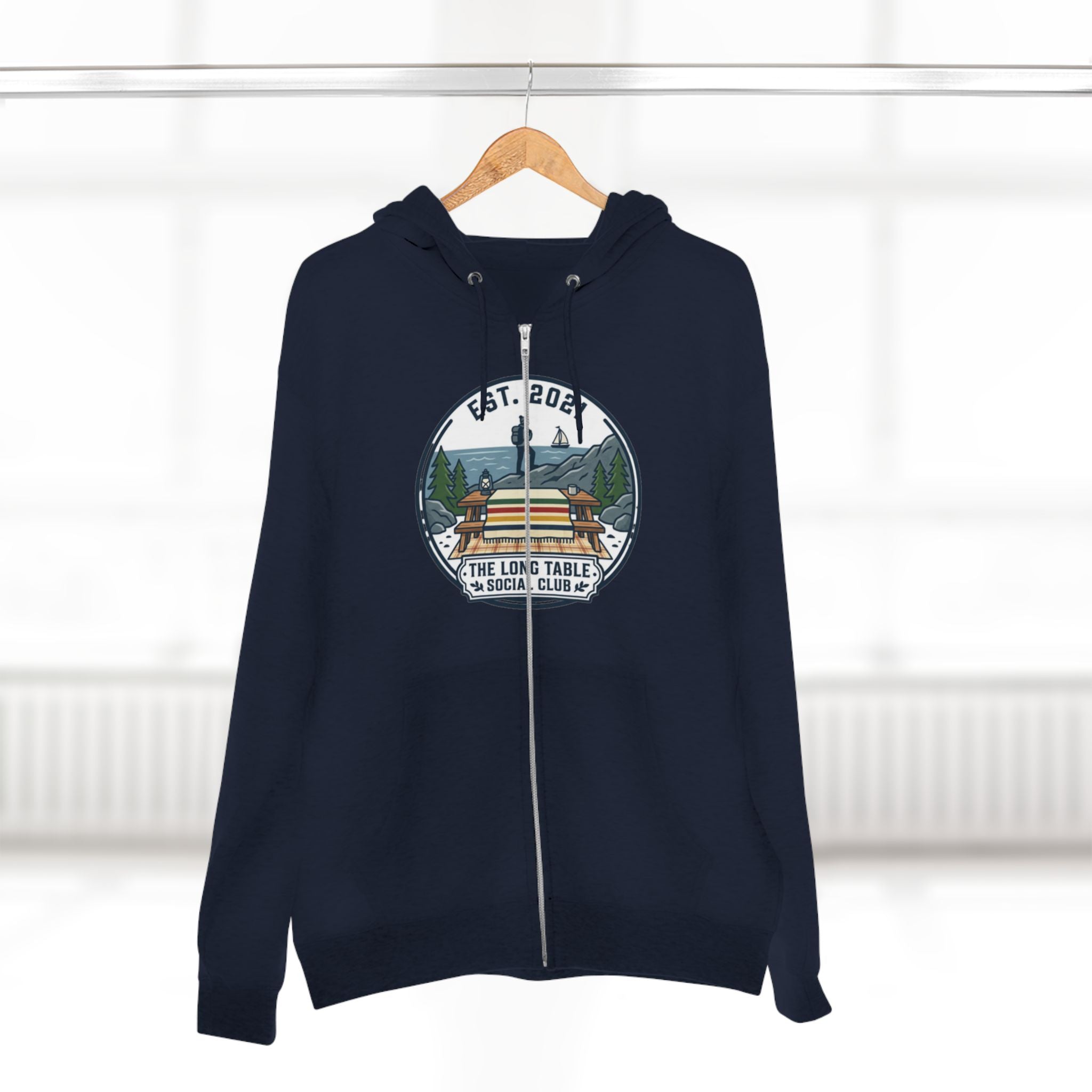 Adventure Camp Zip Hoodie — Seaside Cabin Graphic